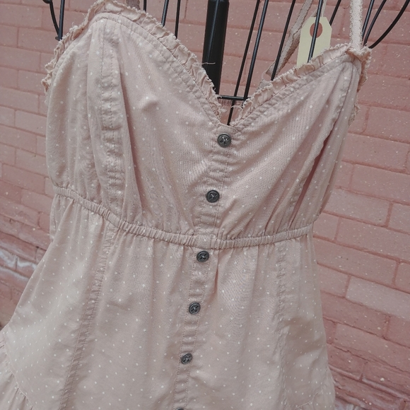 Decree • Y2k Neutral Raw Hem Boho Tan Polka Dot Babydoll Tunic Tank Top Large - Picture 2 of 9